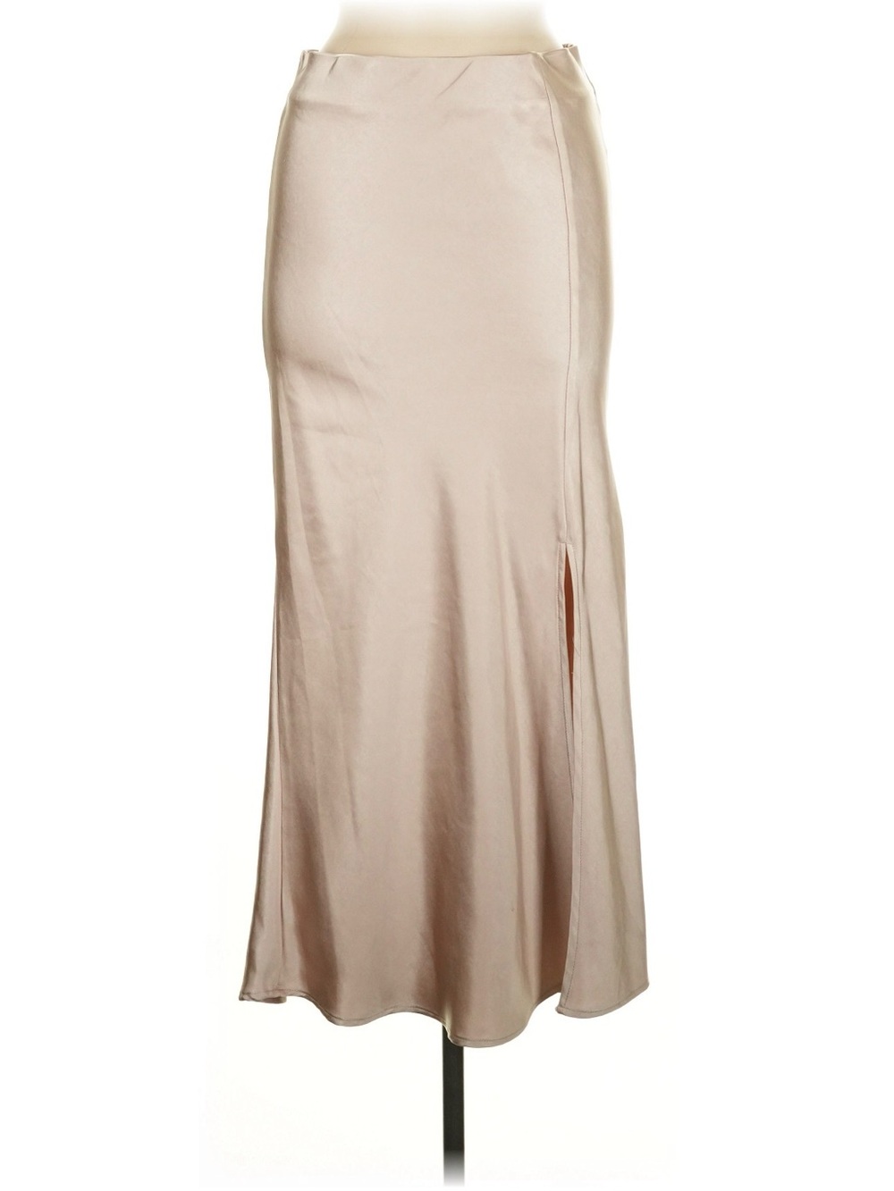 Satin Bias-Cut Maxi Skirt in Beige